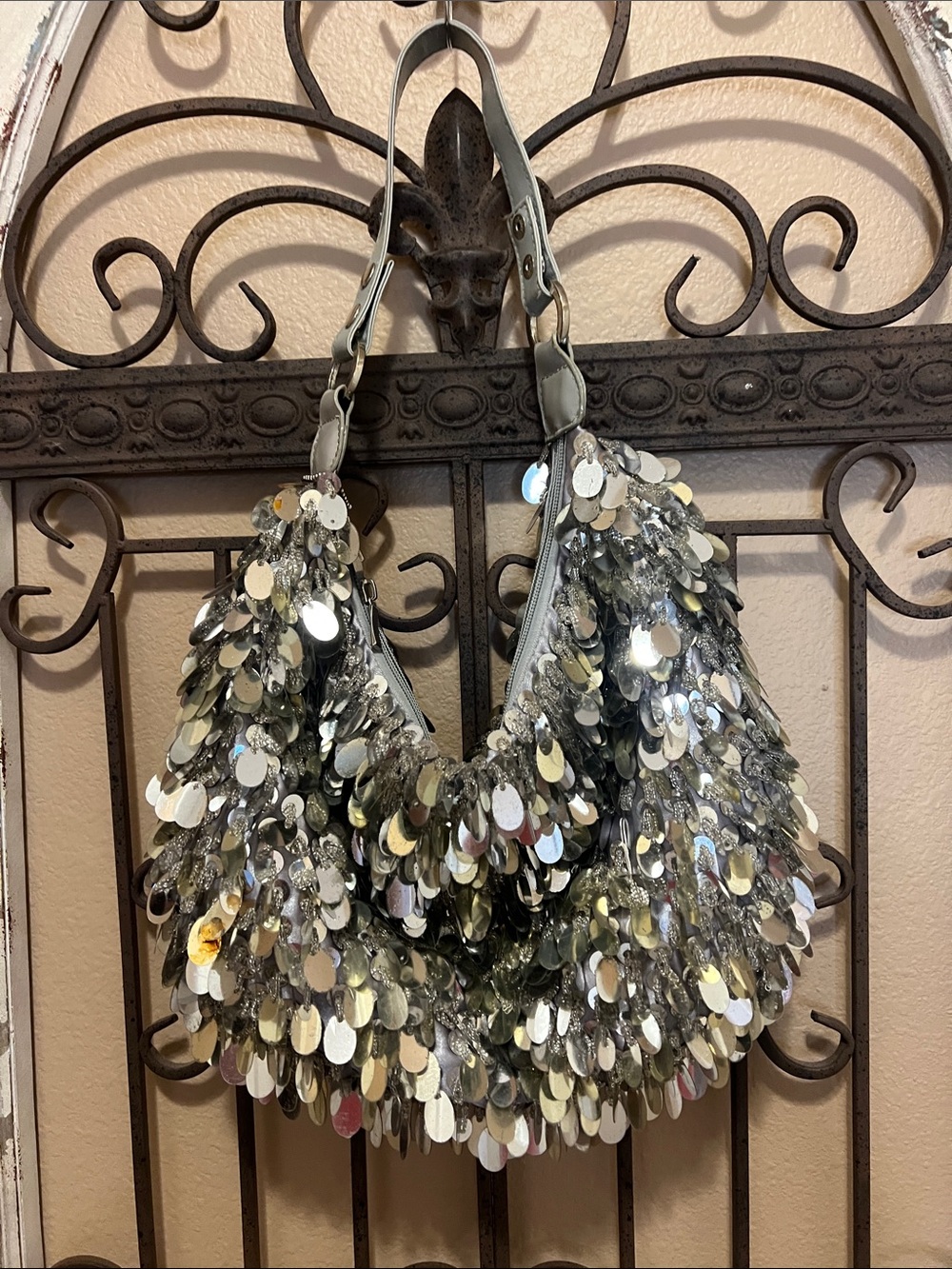 Silver Sequin Shoulder Hobo Bag